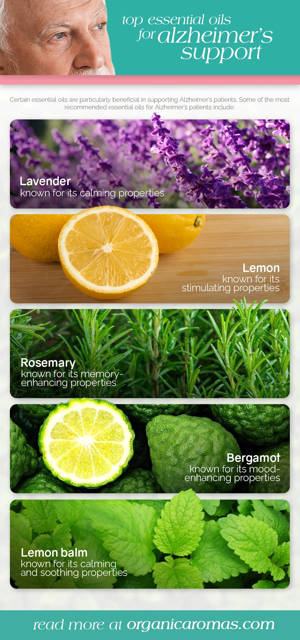 Top Essential Oils for Alzheimers Support Infographic by Organic Aromas