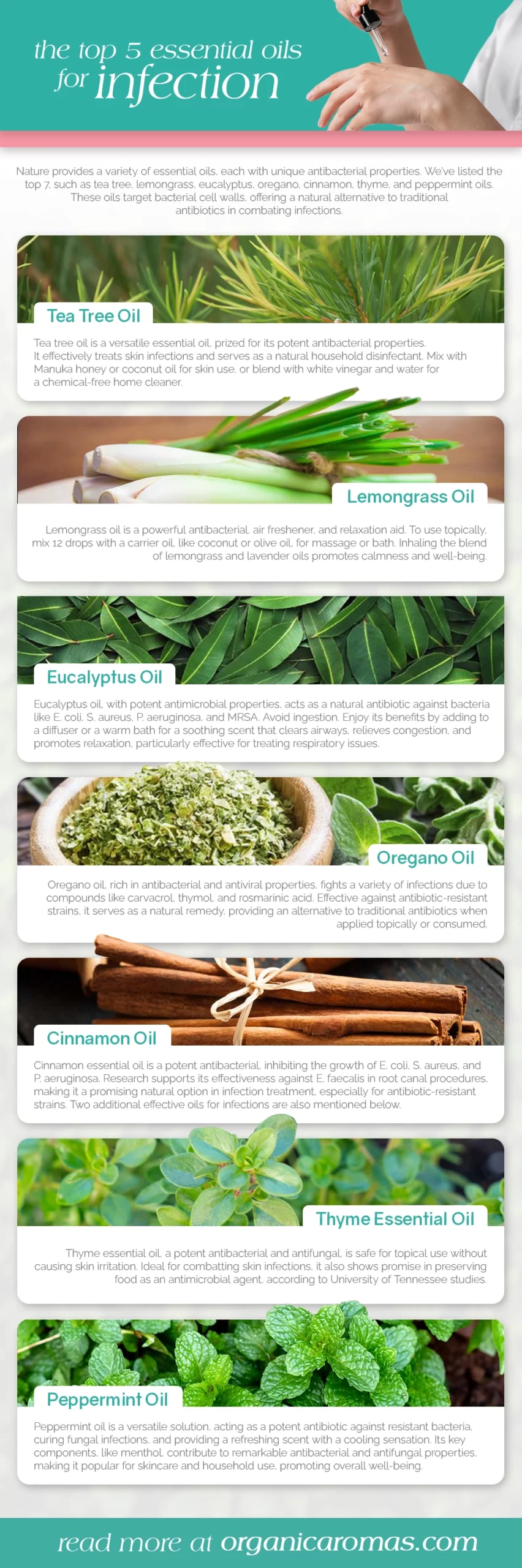 Top 5 Essential Oils For Infection Infographic by Organic Aromas