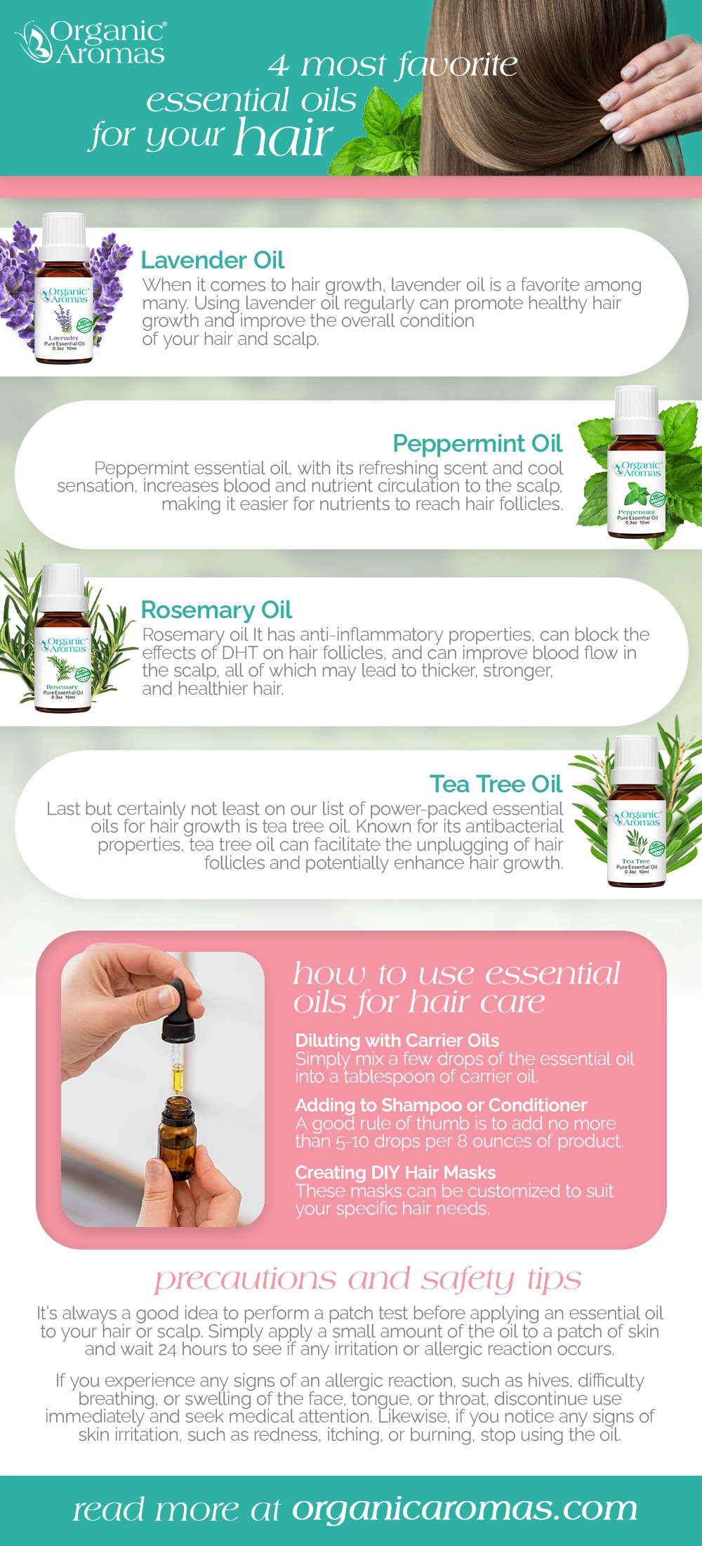 4 Most Favorite Essential Oils for Your Hair Infographic by Organic Aromas