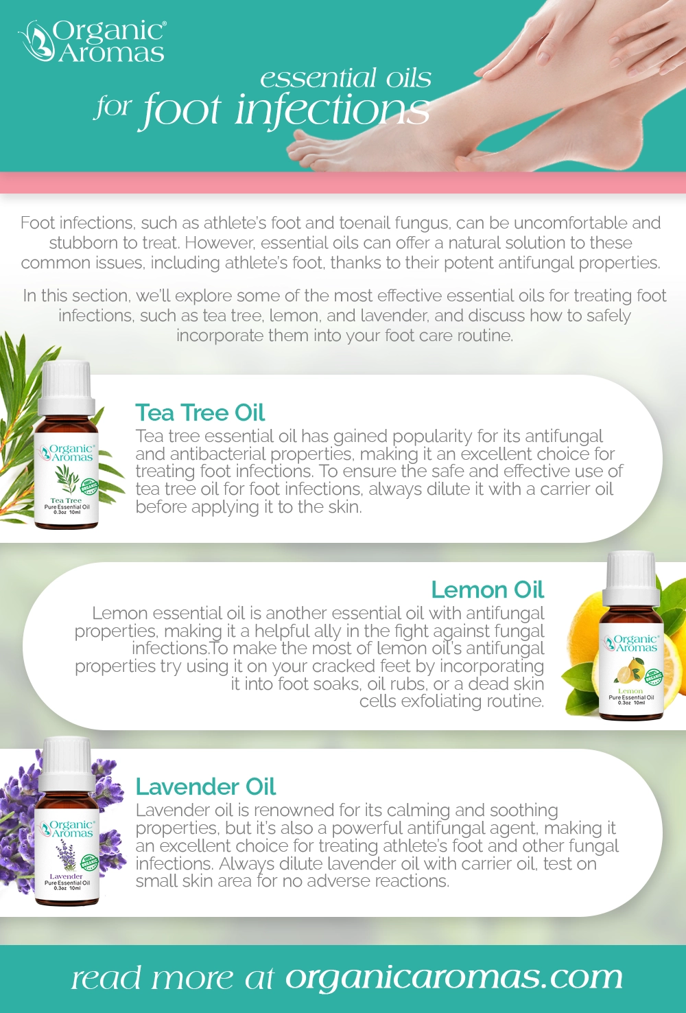 Essential Oils for Foot Infections Infographic by Organic Aromas