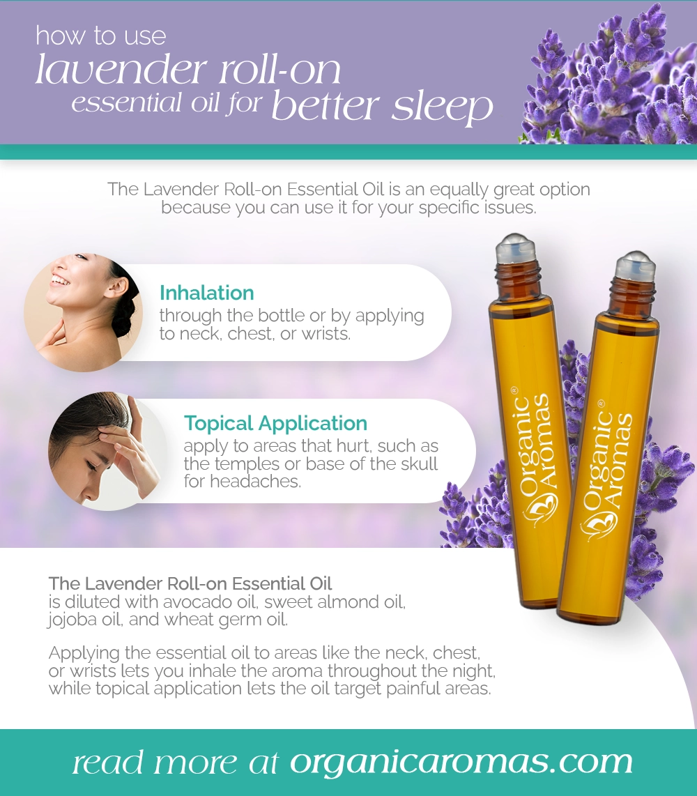 How To Use Lavender Roll-on Essential Oil For Better Sleep Infographic by Organic Aromas