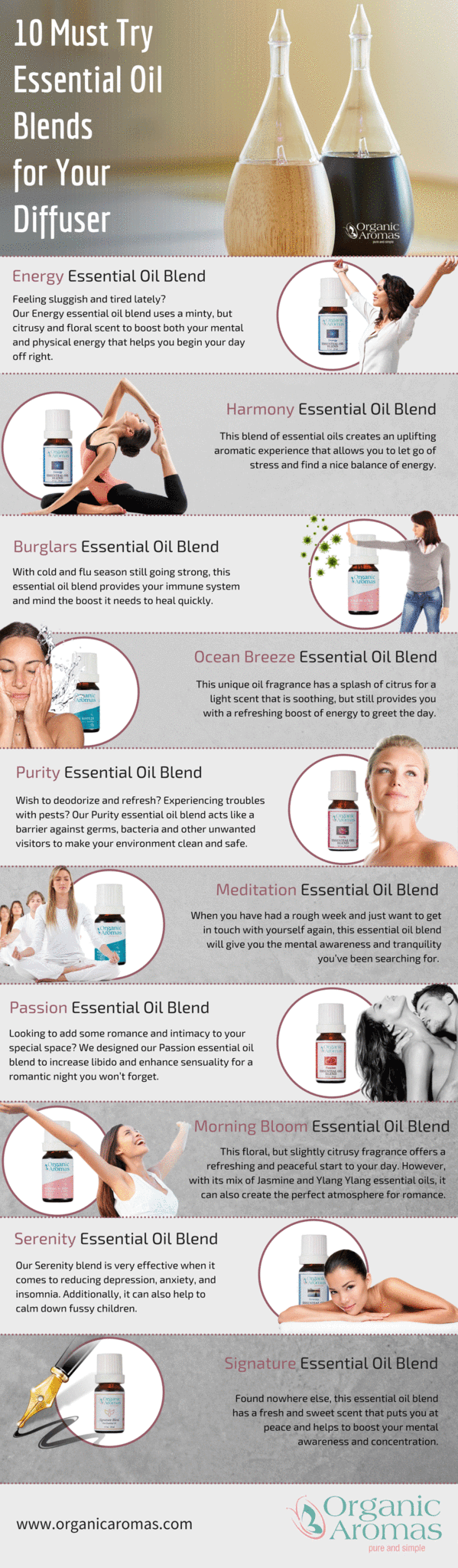 10 Must Try Essential Oil Blends for Your Diffuser Info-graphic